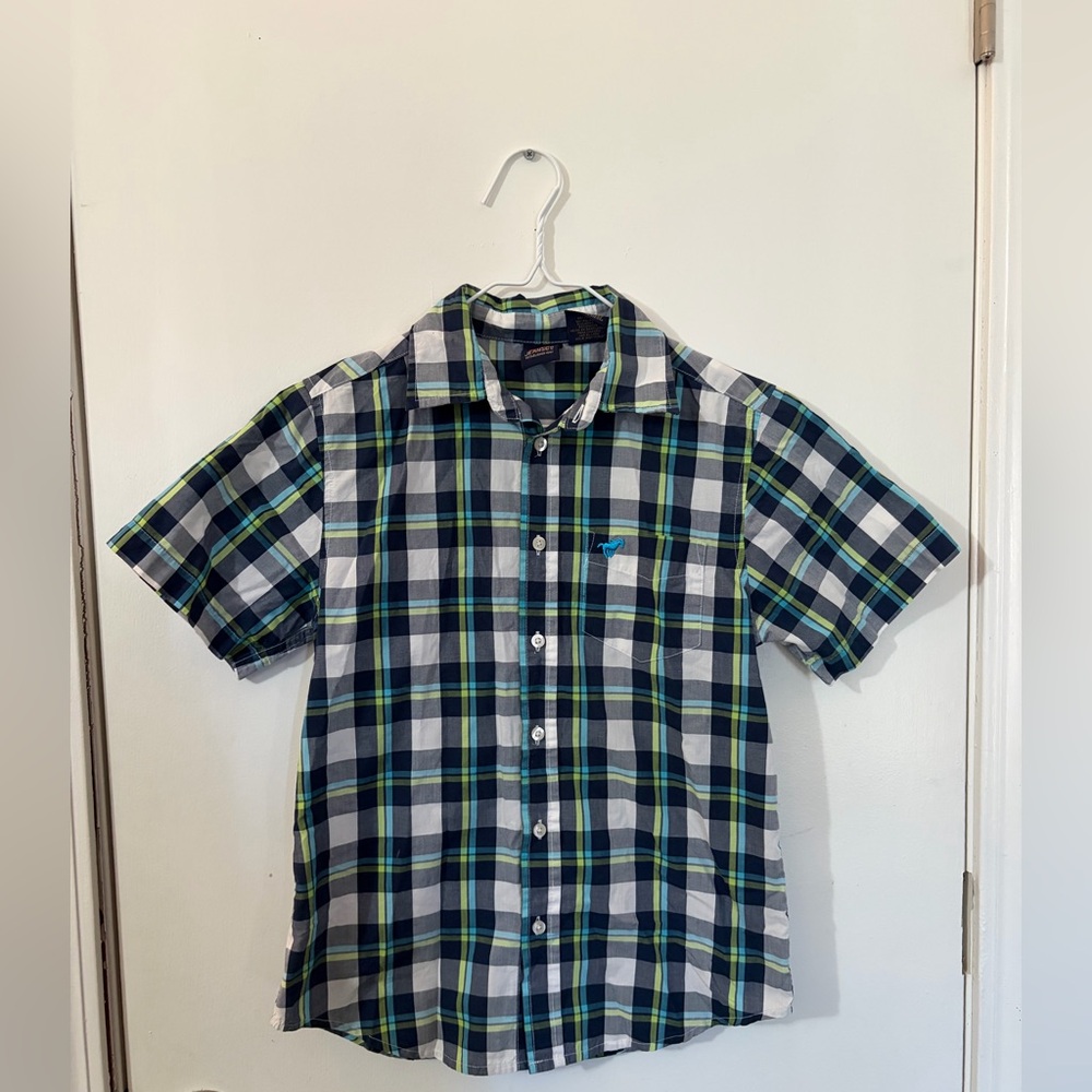 Boys Wranglers Large 10/12 Blue and Green Plaid Shirt Tote2